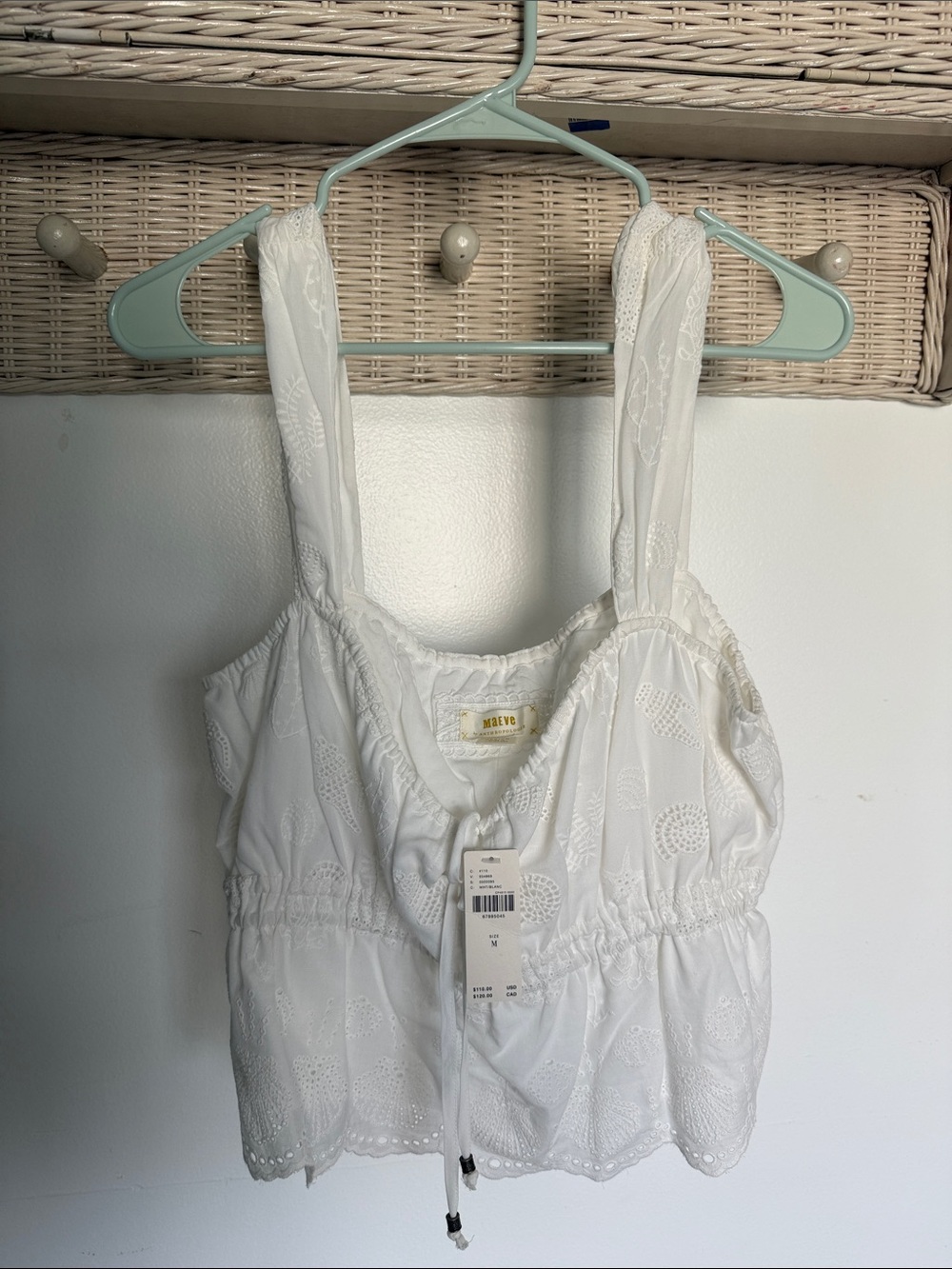 Maeve Anthropologie White Eyelet Drawstring Crop Top beachy NWT sz medium